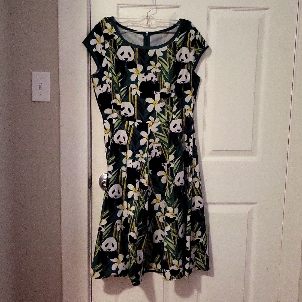 Panda Print Green Retro Style Dress XL